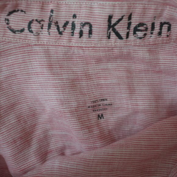 Calvin Klein Pink Striped 100% Linen Shirt size M - Picture 2 of 7